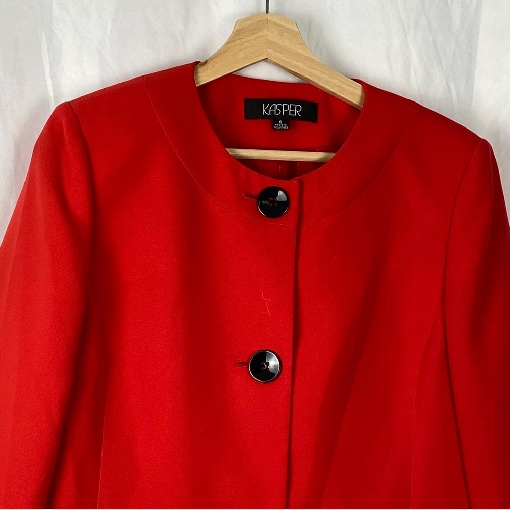 Kasper Size 8 Red Suit Blazer Jacket Open Front Separate Coat Women - Picture 4 of 16